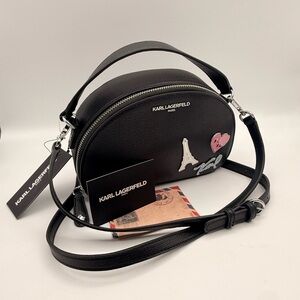 Karl Lagerfeld Paris NWT Mini Crossbody Bag Black Eiffel Heart Satchel